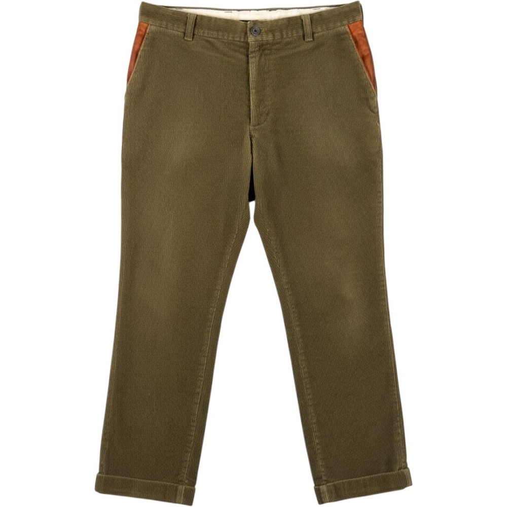 Vintage 90s Orvis Corduroy Pants Mens 36 x 32 Leather Trim Cuffed Olive Brown